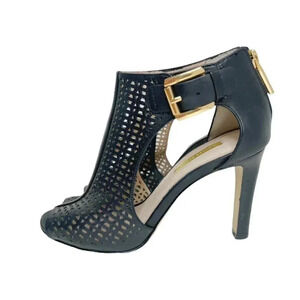 Louise Et Cie Lo-Olivia 2 Black Leather Heels Pumps Cutout Gold Hardware Size 6